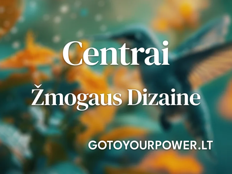 Vaizdas su užrašu „Centrai Žmogaus Dizaine“ ir subtiliu kolibrio motyvu oranžinių gėlių fone. Šis dizainas perteikia Human Design sistemos pagrindą, susitelkiant į energetinius centrus, tokius kaip galvos, ajnos, gerklės ir kiti centrai. Diagrama atspindi energijos srautus ir jų įtaką asmenybės potencialui bei gyvenimo balansui. Sužinokite daugiau apie savo centrus GoToYourPower.lt.